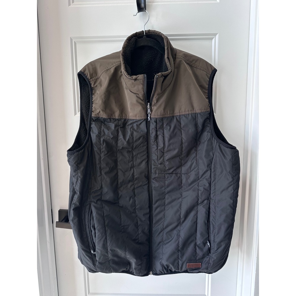 Free Country Mens XL Puffer Vest Sherpa Lined Two Tone Brown Black Full Zip